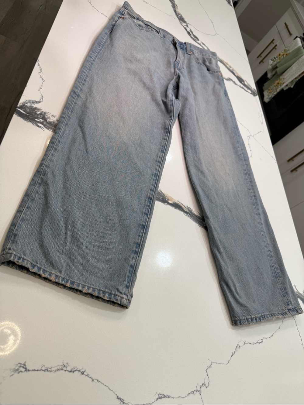 American Eagle Men's Jeans 30x30 Wide Leg Baggy Light Wash Blue Denim